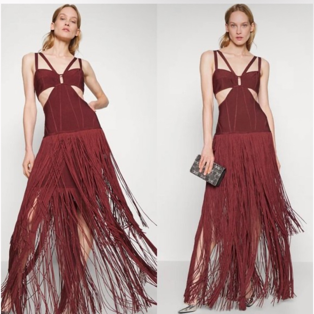 Herve Leger Fringe Cutout Gown